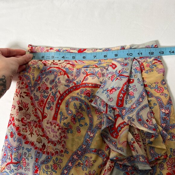 Veronica Beard Kaydence Paisley Silk Midi Skirt Multi  Ruffle Sheer 00 - Picture 8 of 16